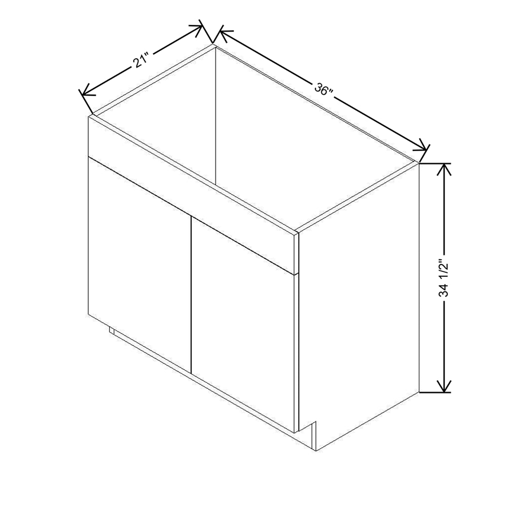 Modernform Cabinet Gloss White 36" W X 34 1/2" H X 21" D Vanity Sink Base 2 Doors/1 False Front